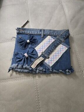 Upcycled Multicolor Logo Inset Denim Clutch